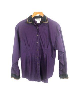 Panhandle Slim Vtg Womens Western Button-Up Shirt Medium Embroidered Rose Purple